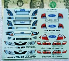 1/24 WHITE Water Slide Decals NASCAR FORD FUSION TOYOTA CAMRY Headlights Grill