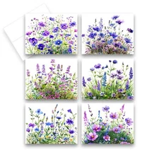 12 Assorted All Occasion Notecards with Envelopes - Purple Flowers ( 2 of Each)