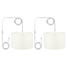 2 Pack Plug in Pendant Light 15Ft Rope Cord Hanging Lamp Fixture Coarse Linen