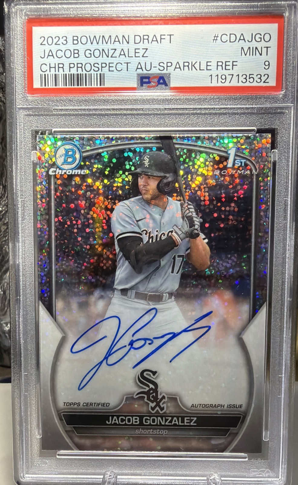 JACOB GONZALEZ 2023 BOWMAN CHROME DRAFT 1ST SPARKLE AUTO 67/71 PSA 9 White Sox