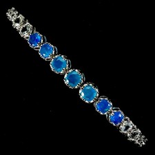 925 Sterling Silver Bracelet Round Blue Opal 4.5mm Aquamarine Gemstone Jewelry 8