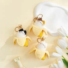 Cute Cat Banana Keychain, Kitty Amigurumi, Cute Animal, Cat Crochet Gift