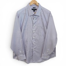 Pronto Uomo Dress Shirt Mens 18 34/35 Purple Striped Button Non Iron Cotton