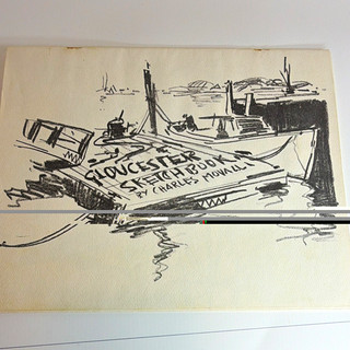 Charles Movalli Signed Original Ink Drawing Gloucester Sketch Book Boats