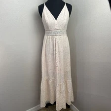 Simplee Dress Women's M Pink Lace Embroidered V Neck Pearl Buttons Baby Doll Y2K