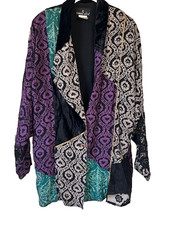 Carole Little Vtg Jacket Mix Prints Black Velvet Patchwork Lace Gold Metallic