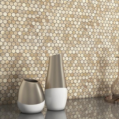 BeNice Peel and Stick Backsplash Kitchen Mosaic Tiles Penny Hexagon Small Met...