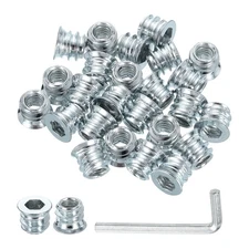 25 Pcs Threaded Insert for Wood, 1/4" - 20 Threaded Studs 10mm Length, Silver