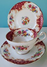 Paragon Rockingham Red Fine Bone China Cup Saucer Plate Trio English Vintage