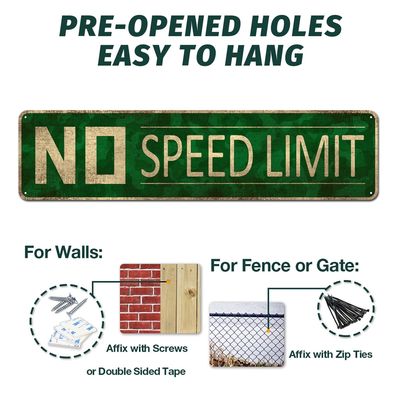 No Speed Limit Sign, Vintage Reproduction Funny Garage Man Cave Metal Sign 4"...