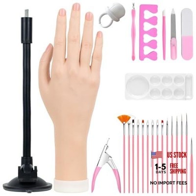 Practice Hand for Acrylic Nails, Flexible Bendable Fake Hand Suction Cup Stand
