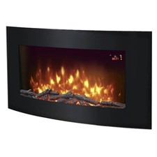 Electric Fireplace Wall Mounted LED Flame Log Effect Timer Black Glass 2000W