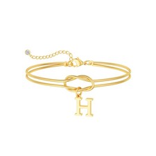 14K Gold Plated Initial Bracelets for Women, Dainty 14K Gold Plated Knot Le - 04