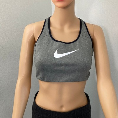 Nike Pro Womens XL Grey Black Racerback Mesh Panel Swoosh Sports Bra 445687