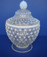 Fenton Very Light Blue Opalescent Hobnail Footed Candy Dish with Lid