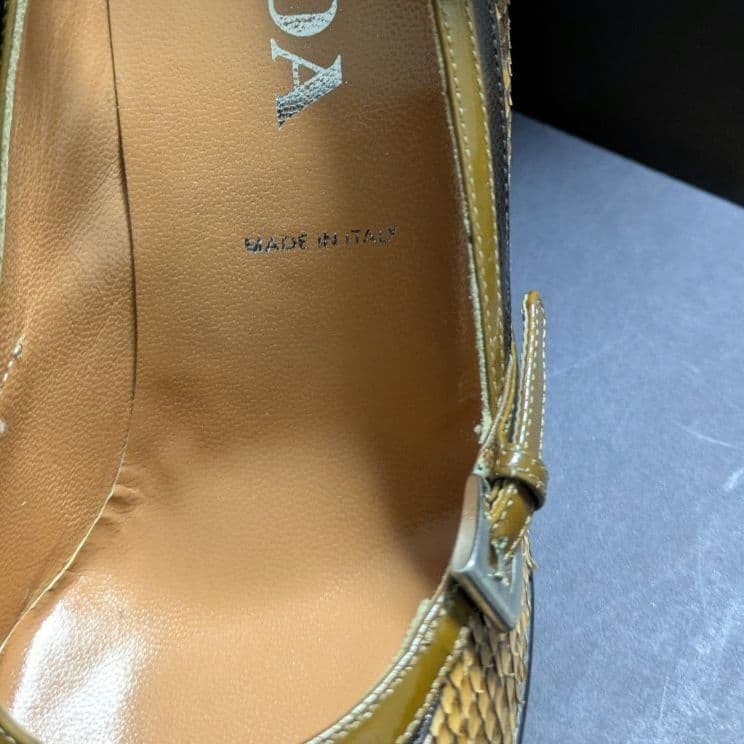 Rare PRADA Python Print Ankle Strap Heels Yellow … - image 5