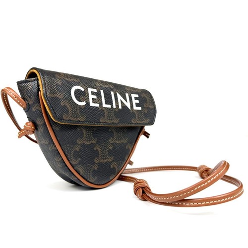 CELINE Triomphe Triangle Mini Shoulder Bag Brown Leather Used From Japan