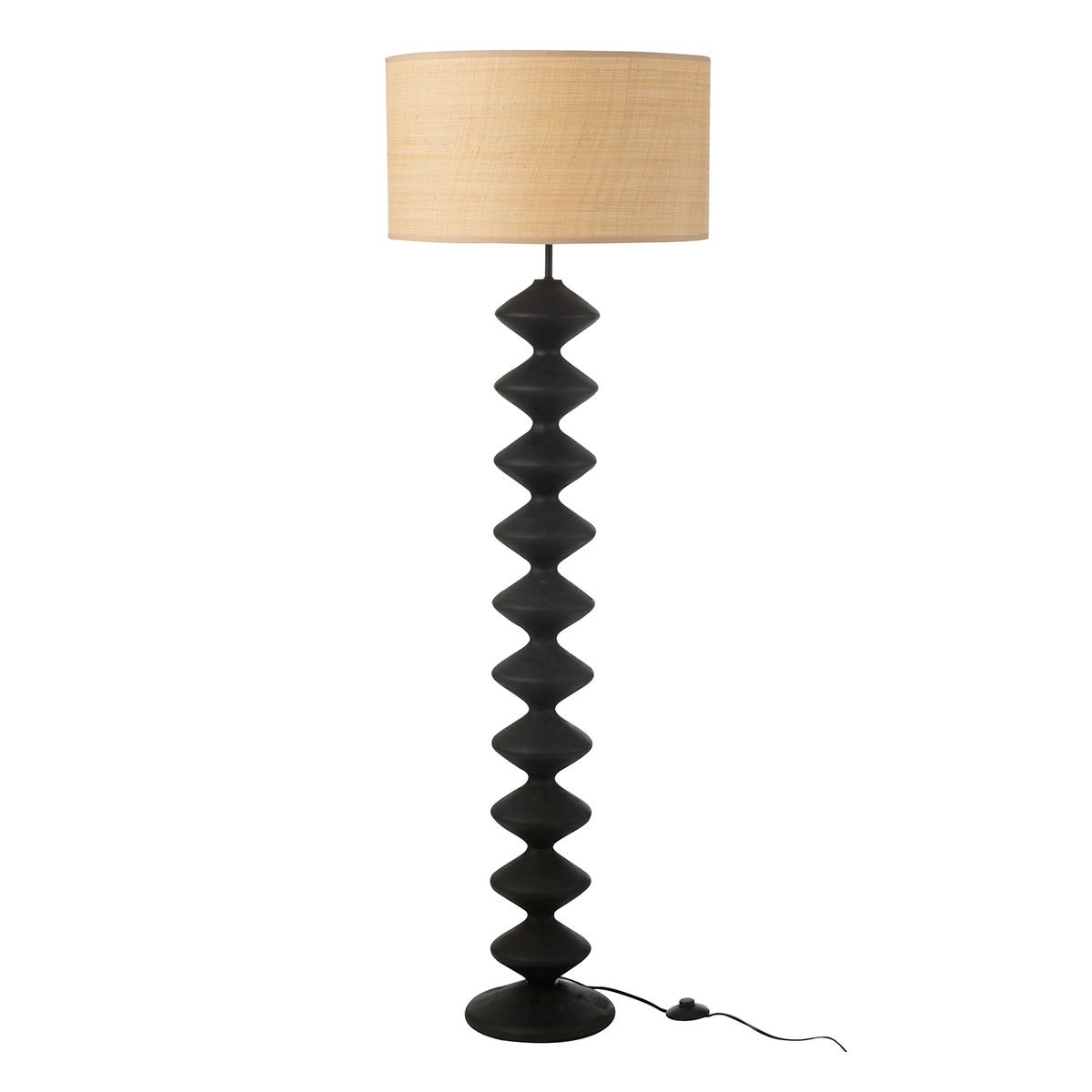 Lampadaire en bois noir Chenille 156cm grand luminaire de salon moderne