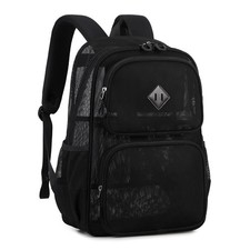 Mesh Backpack Heavy Duty Bookbag See Through Net Bag School Beach Black