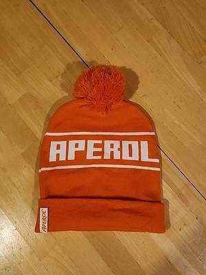 Aperol Beanie OSFM Knit Orange White Pom Stocking Hat