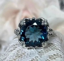 2.60Ct Round Cut Created London Blue Topaz Engagement Ring 14K White Gold Plated