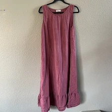 Terzo Millennio Dress Womens Medium Pink Linen Sleeveless Ruffle Hem Lagenlook