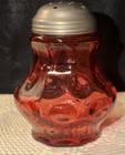 Cranberry Glass Inverted Thumbprint Sugar Shaker w/Lid 4.5"