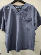 FIGS Shirt Mens XL Blue Leon Short Sleeve Vneck Scrub Uniform Pocket Stretch