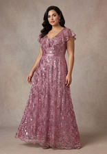 Elegant evening dress, size XL, pink color, with lapel in front and back