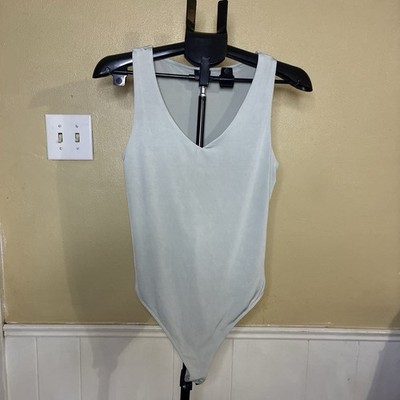 Express Body Contour Gray V-Neck Sleeveless One-Piece Bodysuit, Mild Comp M