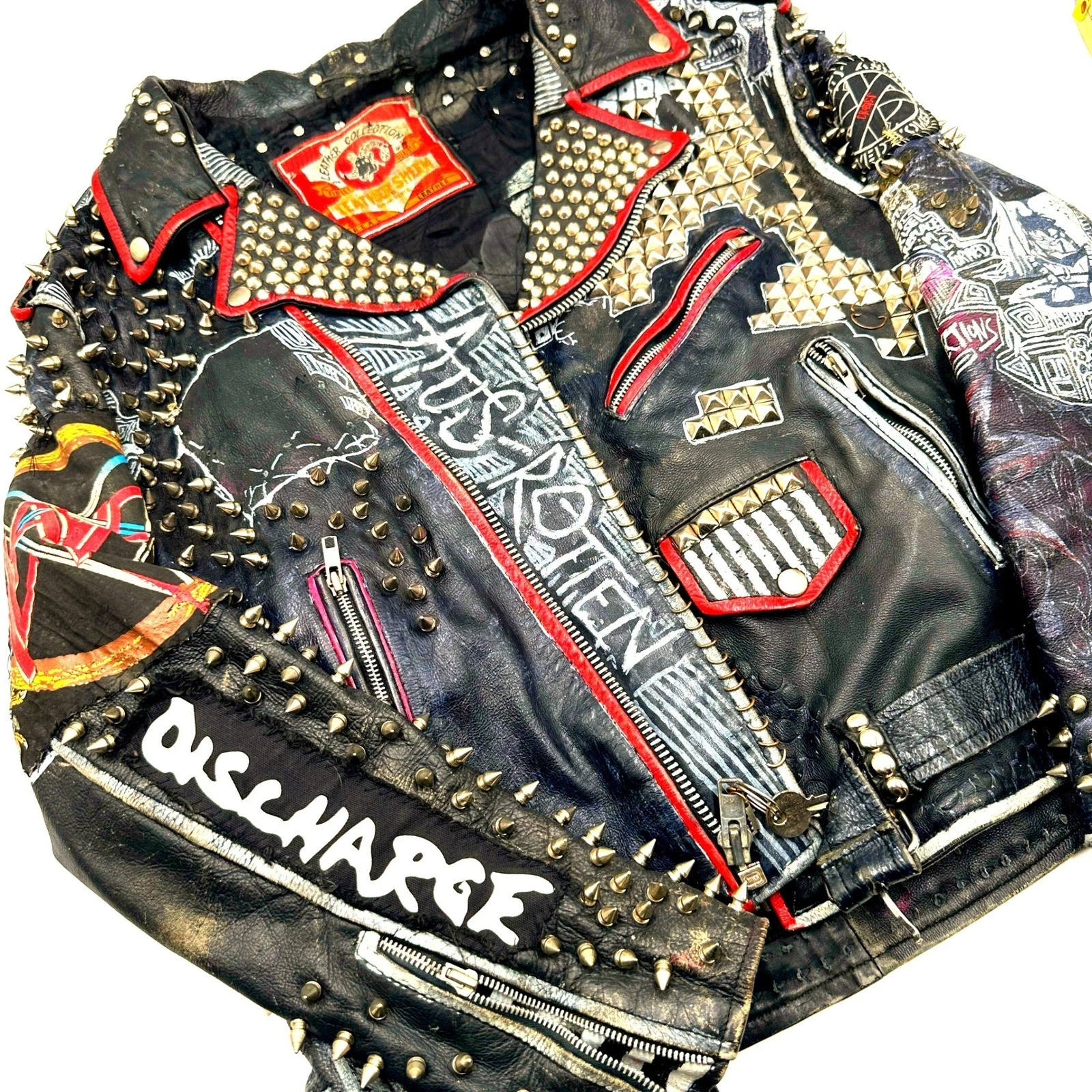 Vintage Leather Sheen Rudimentary Peni Studded Rare Wearable Art Punk Jacket image 1