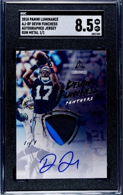 Devin Funchess Auto 1/1-SGC 8.5-2018 Panini Luminance Auto Jersey Gun Metal