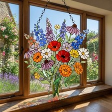 Vibrant Wildflower Acrylic Suncatcher, Floral Window Hanging Gift