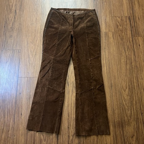 Vintage Wilsons Suede Leather Pants Sz 6 Brown Braided Flare Venus Williams Y2K