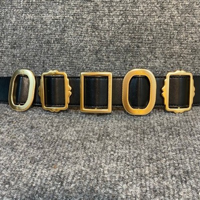 Karl Lagerfield Womens Size 14 Black Gold Leather Elastic Geometric Shape Belt