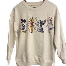 Disney 100 Years of Wonder Sweatshirt Cream Mickey Pooh Stitch Alice Women's M
