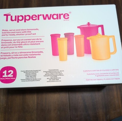 Tupperware Heritage 2 Pitcher & 4 Tumbler Set With Lids Pink Orange Pink