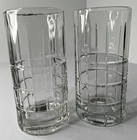 VTG Lot of 2 Anchor Hocking Tartan Clear 16 oz Tumblers Glasses 6" Tall