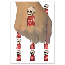 Skeleton Skull in Christmas Sweater Temporary Tattoo Fake Body Art
