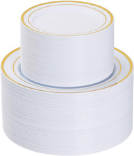 200PCS Gold Plastic Plates, Heavy Duty Disposable Gold Plates with 100 10.25 Inc