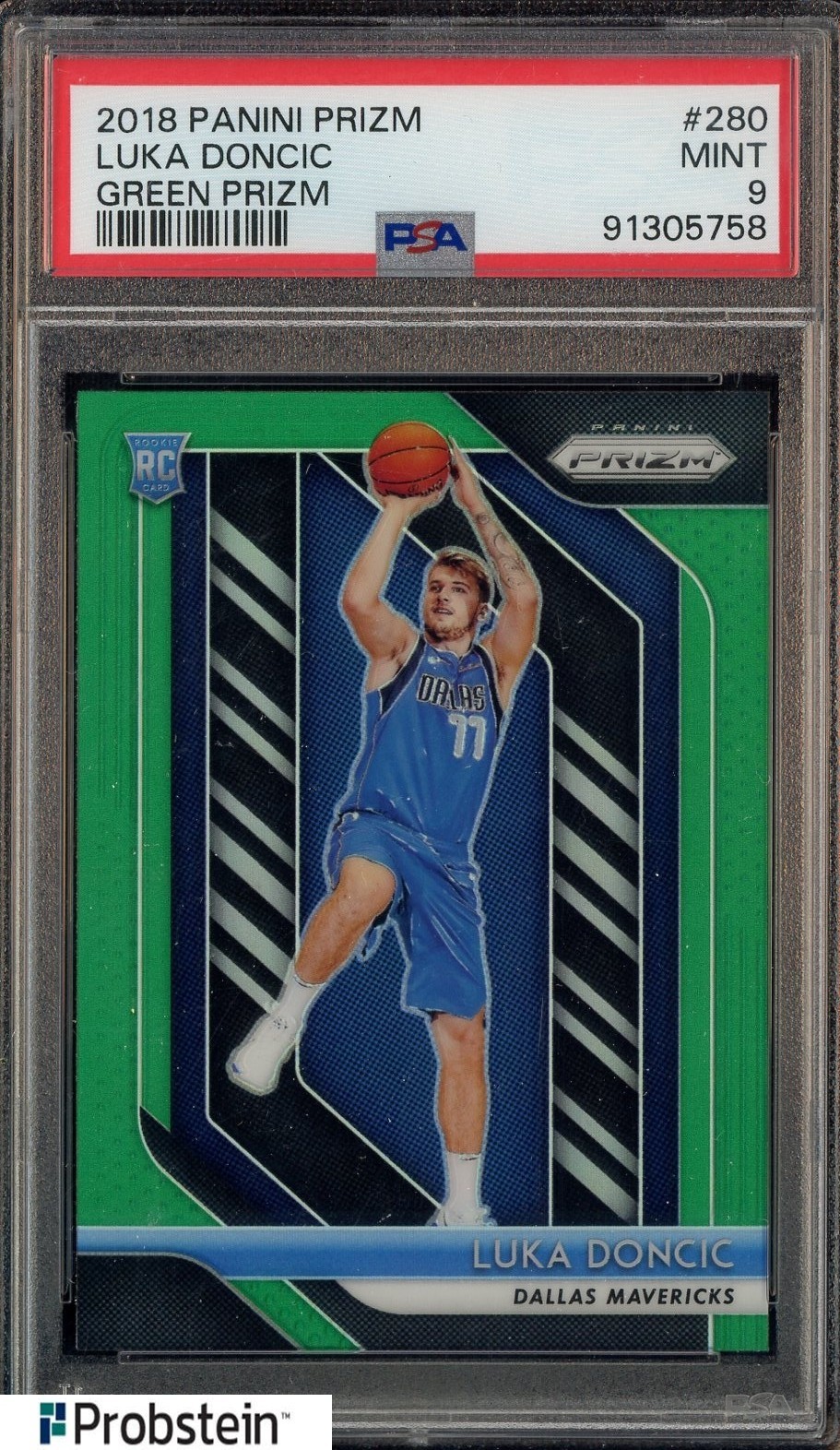 2018 Panini Green Prizm #280 Luka Doncic Mavericks RC Rookie PSA 9 MINT view 1