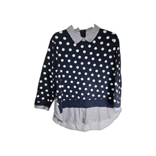 Crown & Ivy Long Sleeve Shirt Women's Xl Blue Polka Dot Stripes