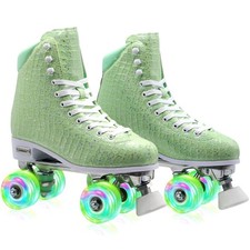 Roller Skates for Women Girls and Kids, Light Up Wheels - Quad Outdoor PU Lea...