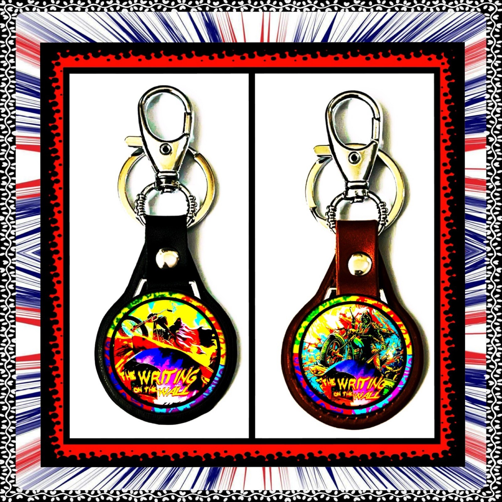 IRON MAIDEN 🇬🇧THE WRITING ON THE WALL 🇬🇧 TWO LEATHER KEYCHAINS