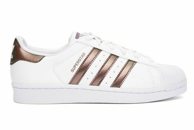 adidas white with rose gold stripes