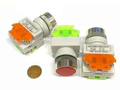 3 Pieces Red Latching push button switch 22mm normally open closed n/o n/c E37