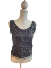 VTG Top S Black Beaded Sequin Sleeveless VKK Full Zip Cocktail Party Hong Kong