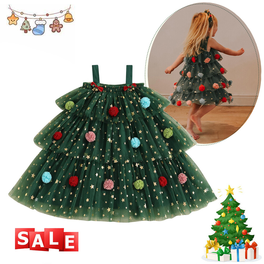 white christmas dresses Festive Christmas Pom Pom Tulle Dress – Mia Belle Girls
