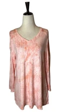 H By Halston Shirt Women Small Pink Snakeskin V Neck Long Sleeve Tee Athleisure
