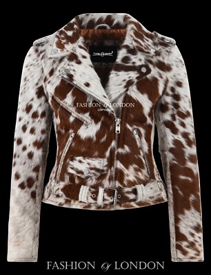 Damen Brando Style Biker Lederjacke Haare auf Rindsleder klassische Mode Jacke